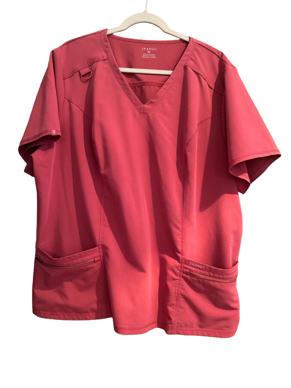 Jaanuu V-Neck Scrub Top in Coral
